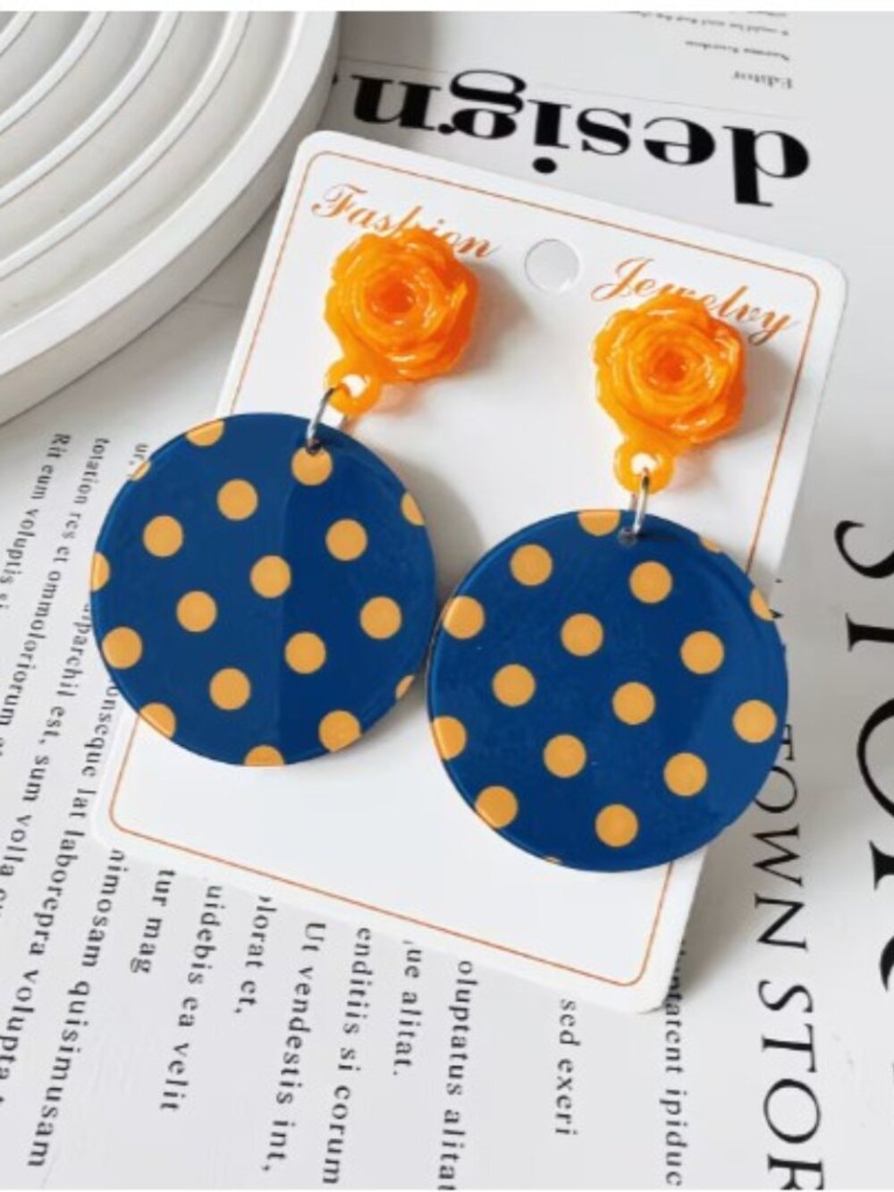 Orange & Blue‎ Polka Dot Statement Dangle Earrings (NEW & BEAUTIFUL!)